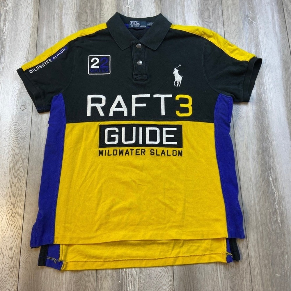 Polo Ralph Lauren Polo Shirt Mens L Black Yellow Raft 3 Guide Wildwater Slalom